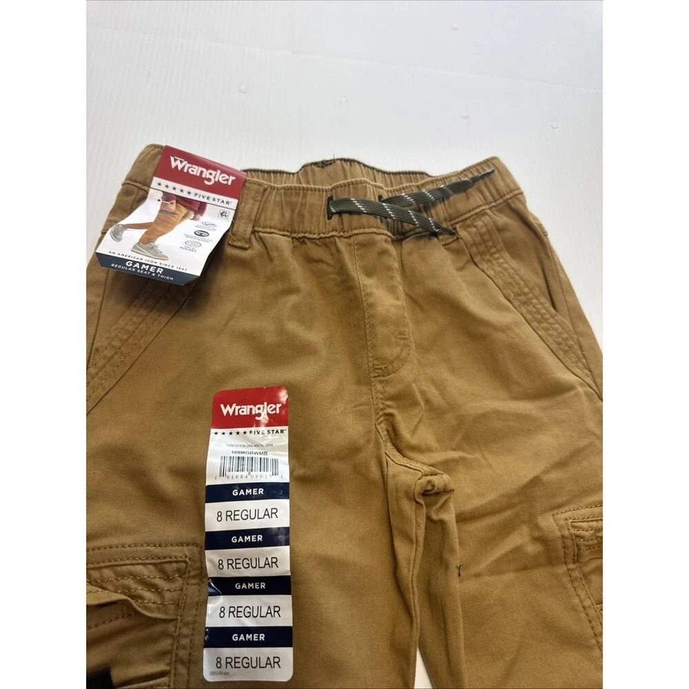 Wrangler Boys Five Star Gamer Cargo Jogger Pants Khaki NWT Size 8 Slim